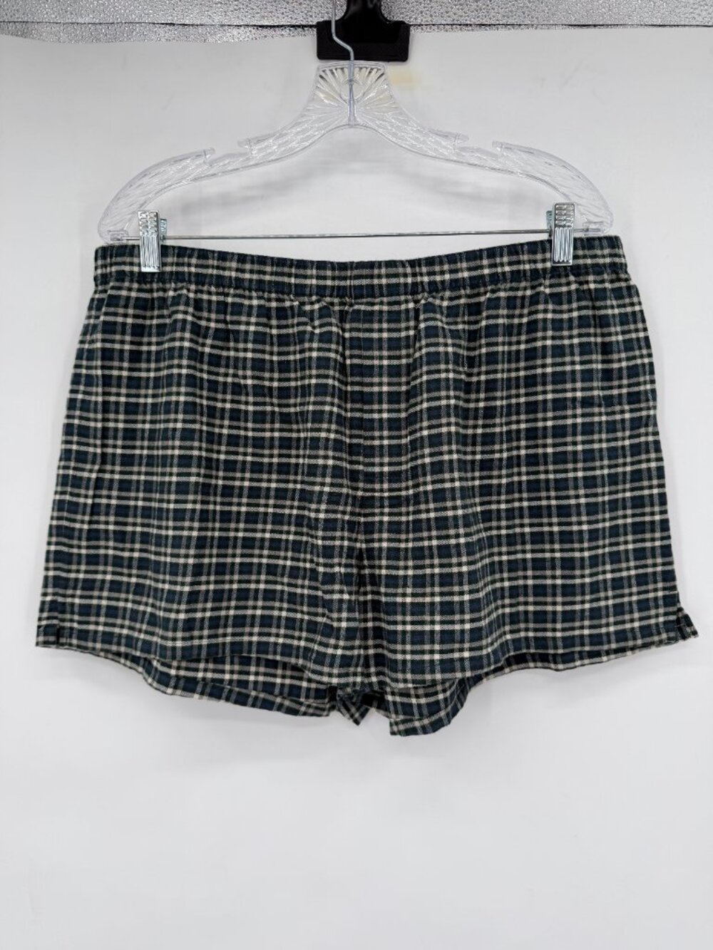 Lahgo Men's Plaid Cotton Blend Knit Boxer Shorts XXL Green Blue Lounge Sleepwear